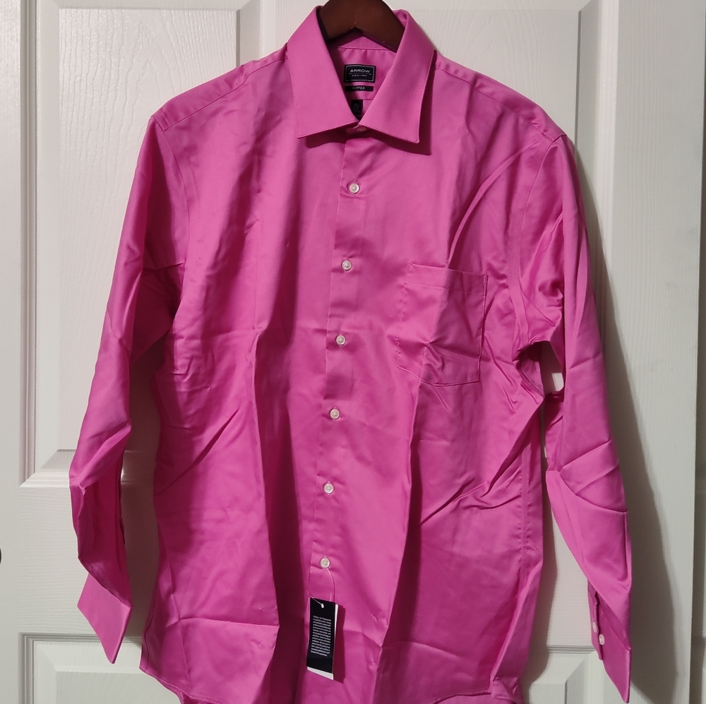 hot pink button down Dress Shirt  men